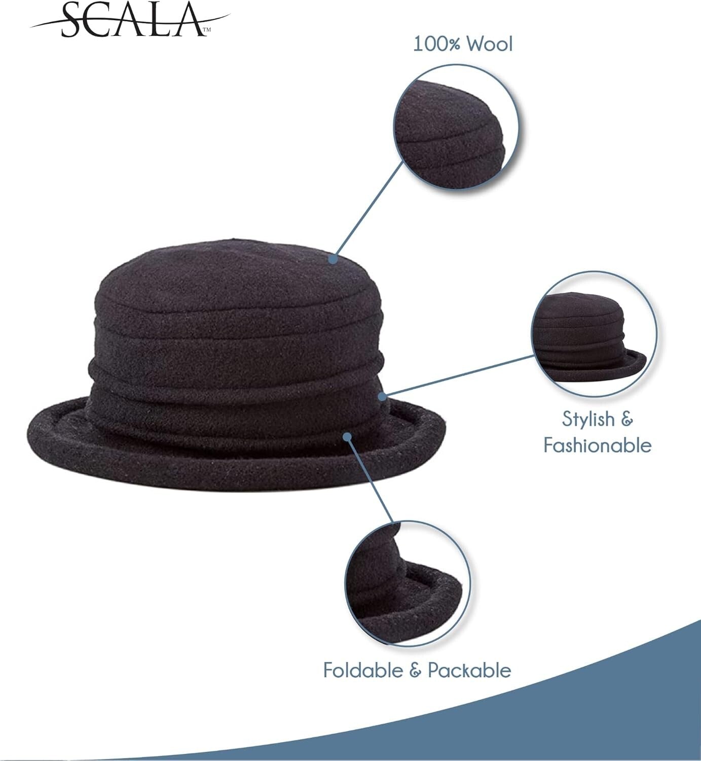 Hand-Washable Women's Stylish Boiled Wool Cloche Hat - Travel Friendly