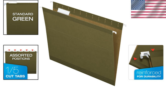 Classic Green Letter Size Hanging Files - Reinforced with 1/5 Cut Tabs, 25 Pk