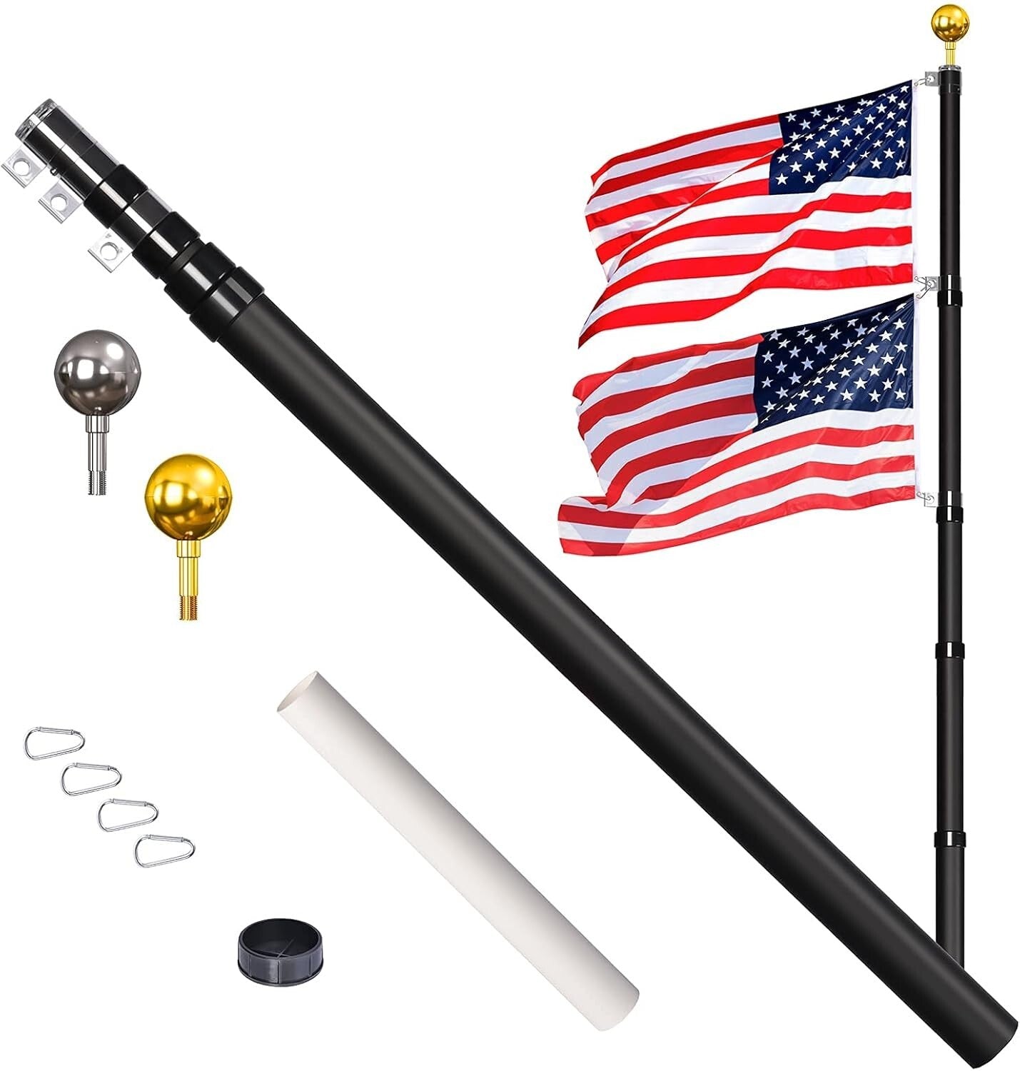 30ft Telescopic Aluminum Flag Pole Kit with 3x5 American Flag for Outdoor Use