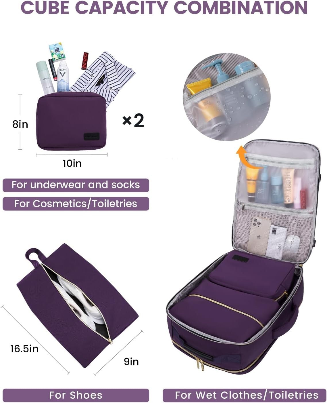 50L Airline Approved Carry On Backpack with Packing Cubes for Travel Comfort