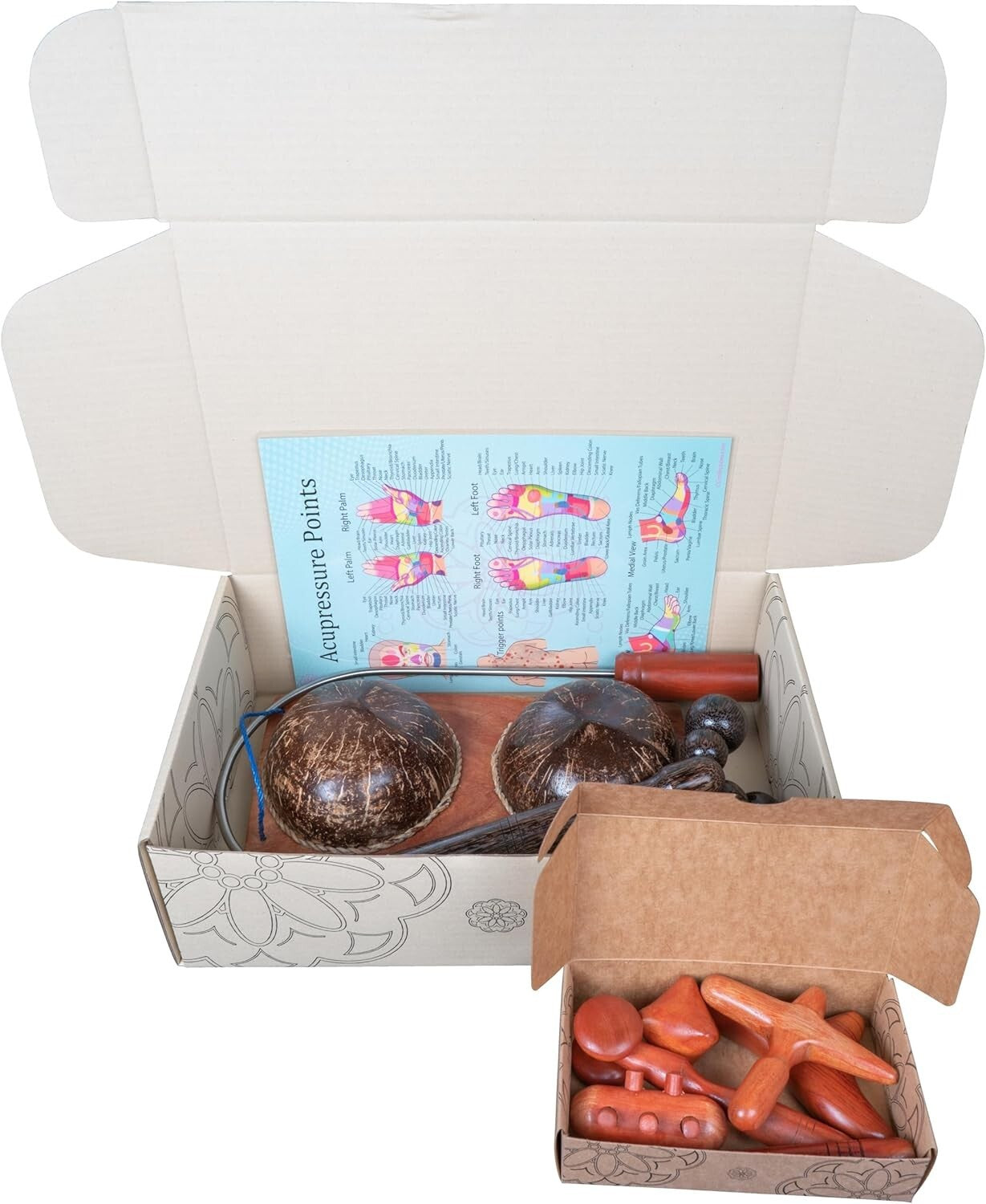 Diverse Wooden Massage Tools Set with Reflexology Socks and Educational Guides