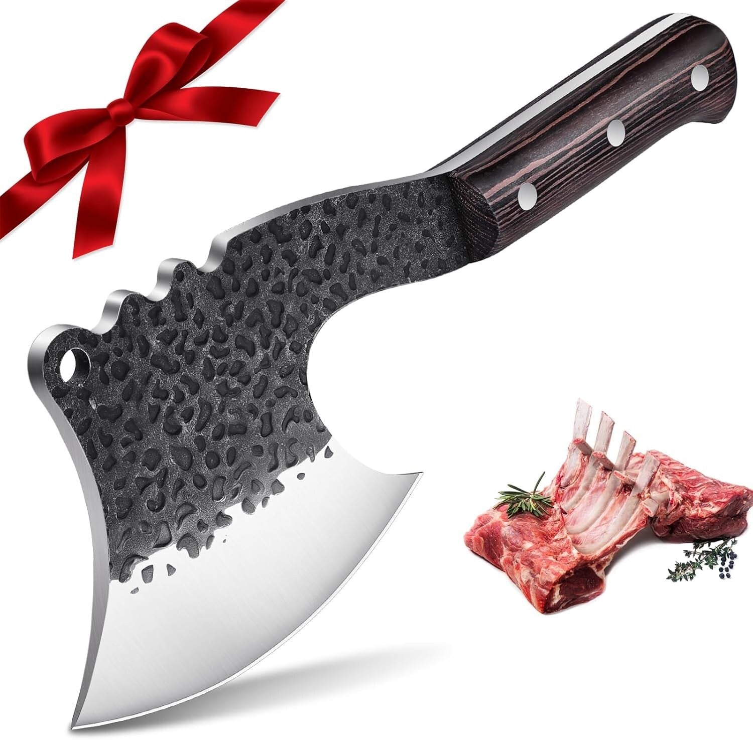 High Carbon Steel Bone Chopper with Pear Wood Handle - Ultimate Butcher Knife