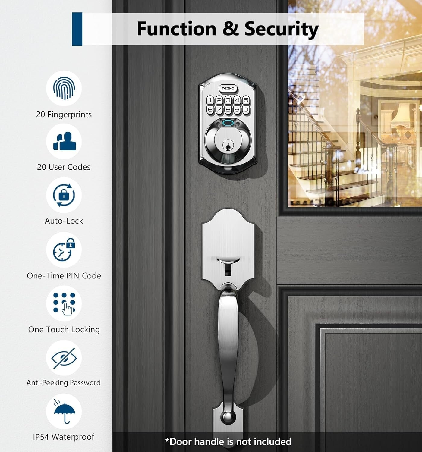 Fingerprint Keyless Entry Door Lock - Smart Satin Nickel Deadbolt with Auto Lock