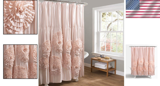 Elegant 72" Blush Ruffle Shower Curtain - Vintage Glam Cottage Bathroom Decor