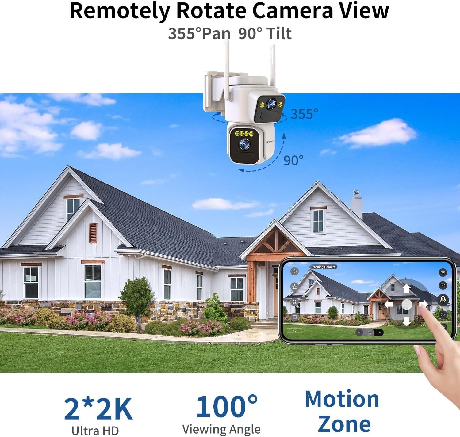 Dual Lens Solar Powered Security Cameras - 2K Outdoor WiFi, Color Night Vision