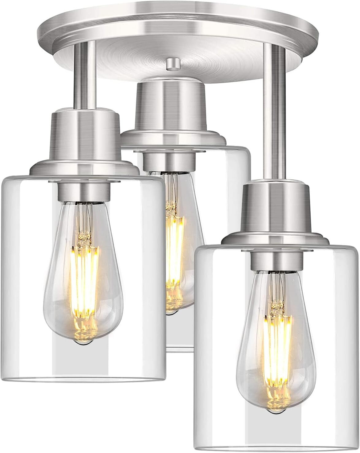 Elegant Dimmable Ceiling Light with Clear Glass Shades in Brushed Nickel Finish