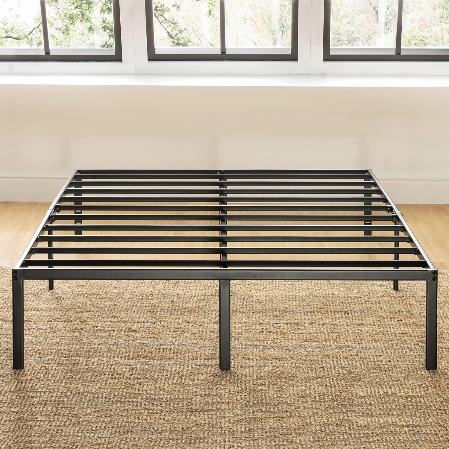 14-Inch Heavy-Duty Black Metal Platform Bed – Queen Size, No Box Spring Required