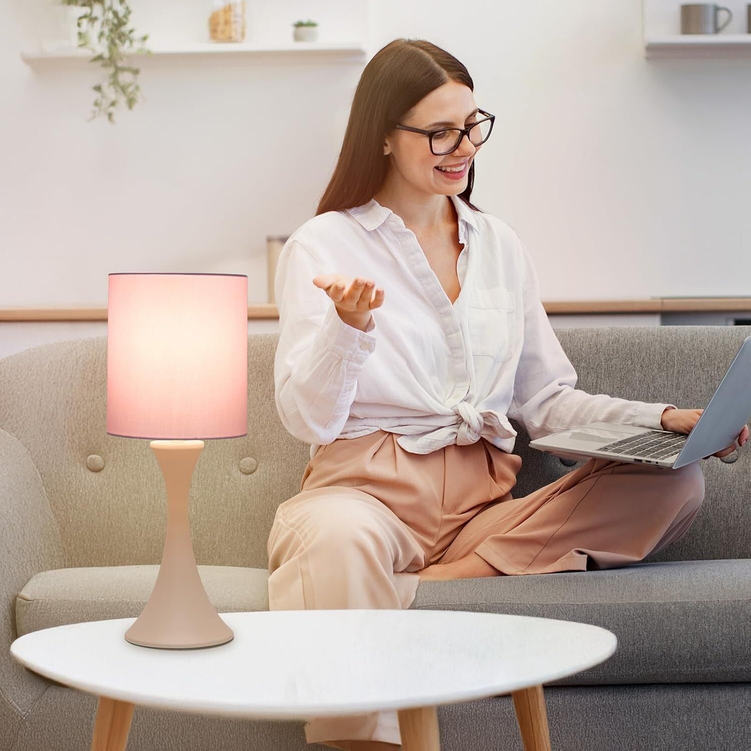 Elegant Pink Touch Lamp with 3-Way Dimmable Control – Perfect Nightstand Decor