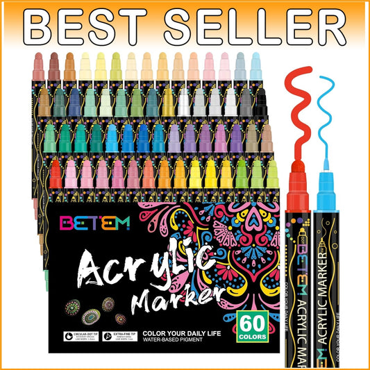 Artistic 60-Color Dual Tip Acrylic Markers - Perfect for DIY Crafts & Painting