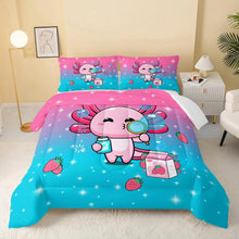 Load image into Gallery viewer, Stylish Kawaii Axolotl 3-Piece Bedding Set - Kids Twin Comforter &amp; Cases