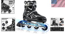 Load image into Gallery viewer, Vinal Girls' Adjustable Inline Skates with Illuminating Wheels - XL Size