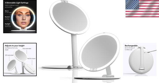 8" Foldable Makeup Mirror with LED Light - Perfect Travel Beauty Essential