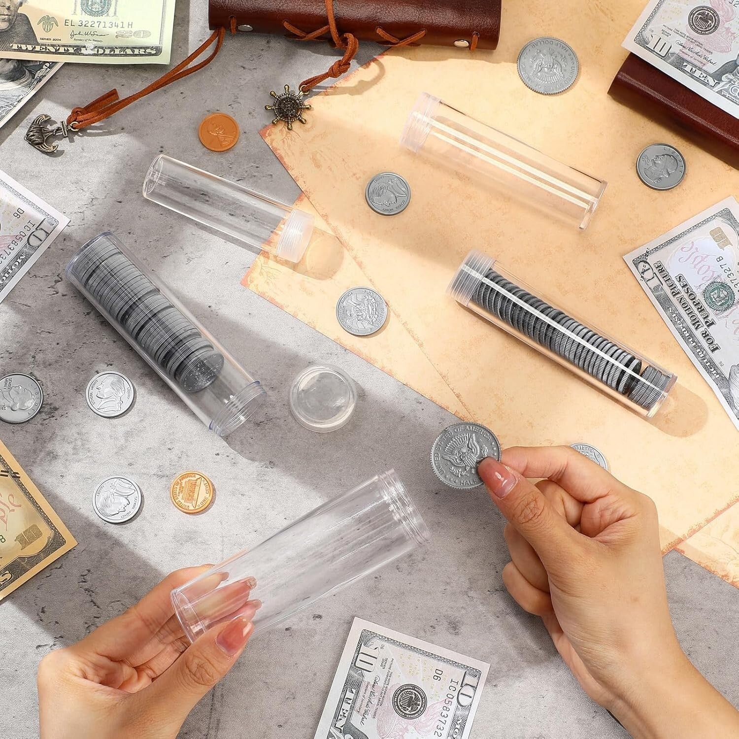 Clear Coin Holders - 60 Pcs Tubes in 6 Sizes, Perfect for Organizing Coins
