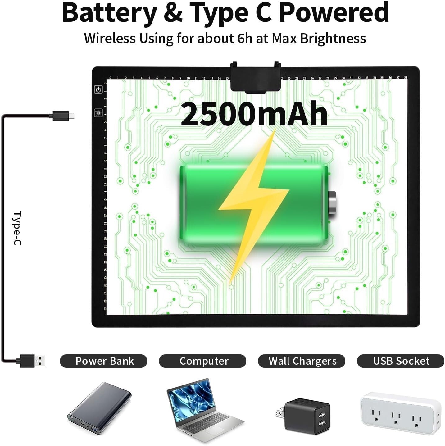 A3 Rechargeable LED Light Pad with Stepless Brightness for Artists & Crafters