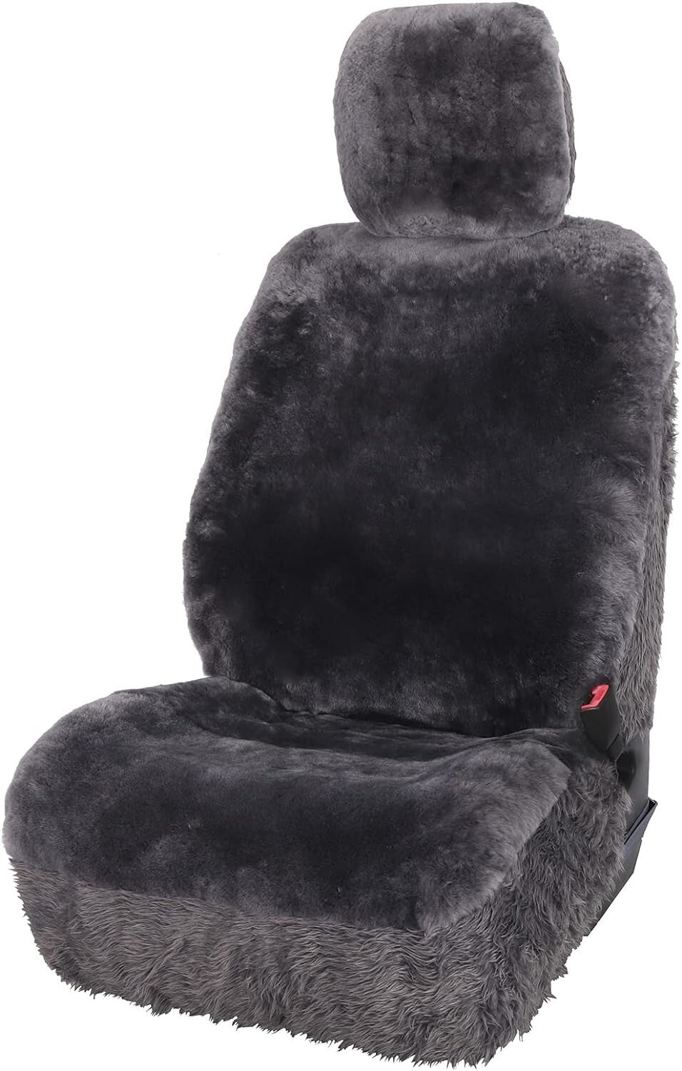 Easy Fit Universal Charcoal Sheepskin Front Seat Cover with Storage Pocket