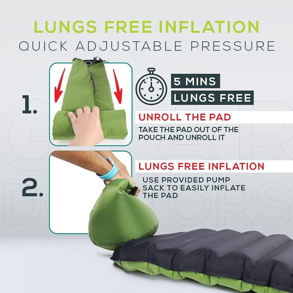 Portable and Foldable Sleeping Pad for Camping - Includes Pump Sack & Repair Kit