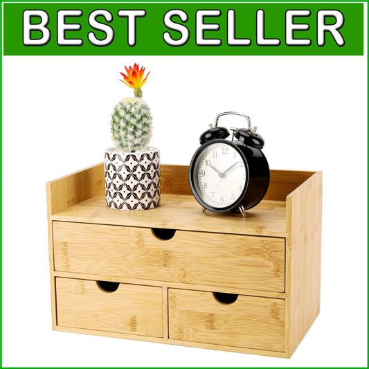 Elegant 3-Drawer Bamboo Desk Organizer with Shelf - Perfect for Makeup & Office
