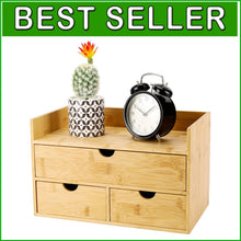 Load image into Gallery viewer, Elegant 3-Drawer Bamboo Desk Organizer with Shelf - Perfect for Makeup &amp; Office
