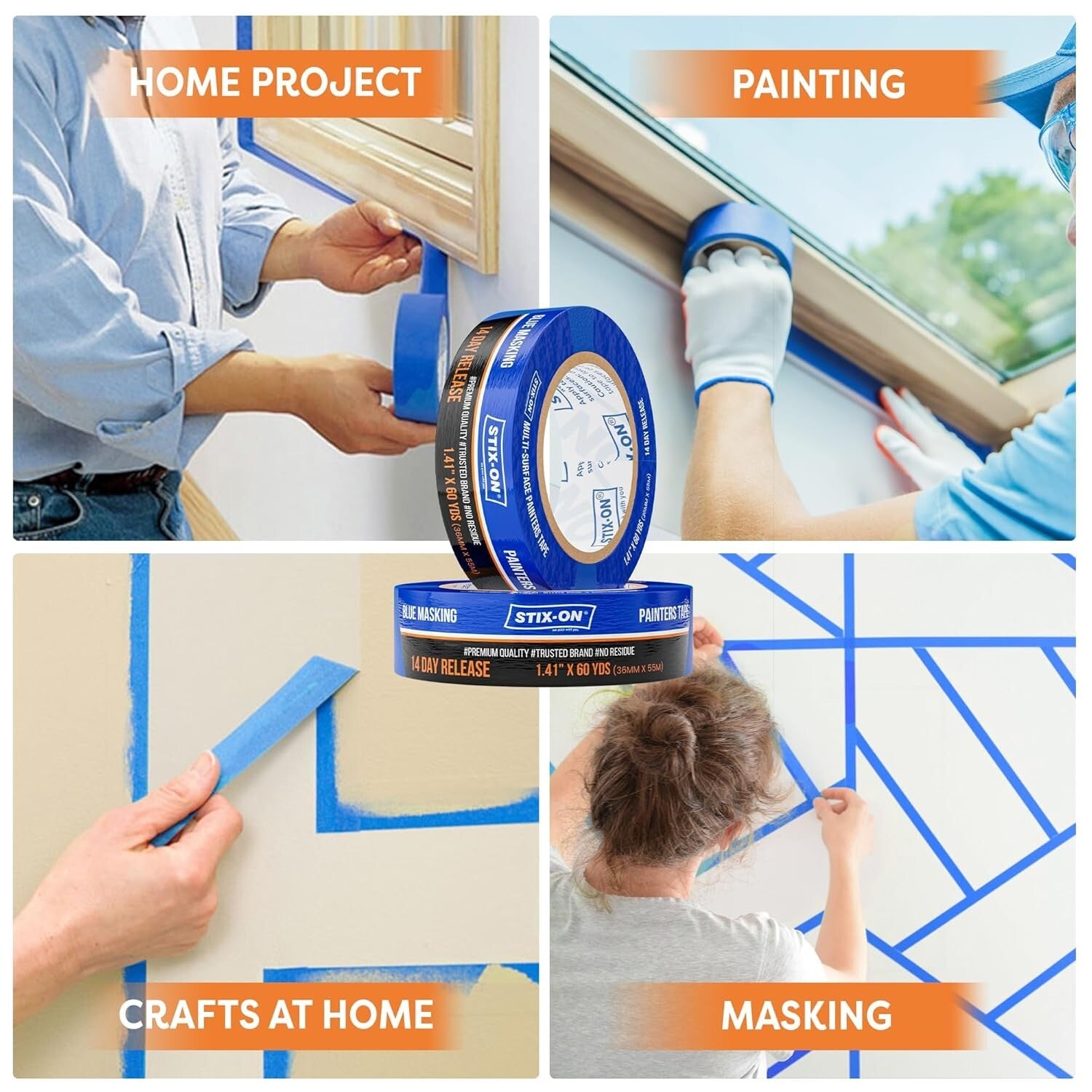 1.5 Inch Blue Painters Tape - 24 Rolls, Residue-Free for Perfect Paint Lines