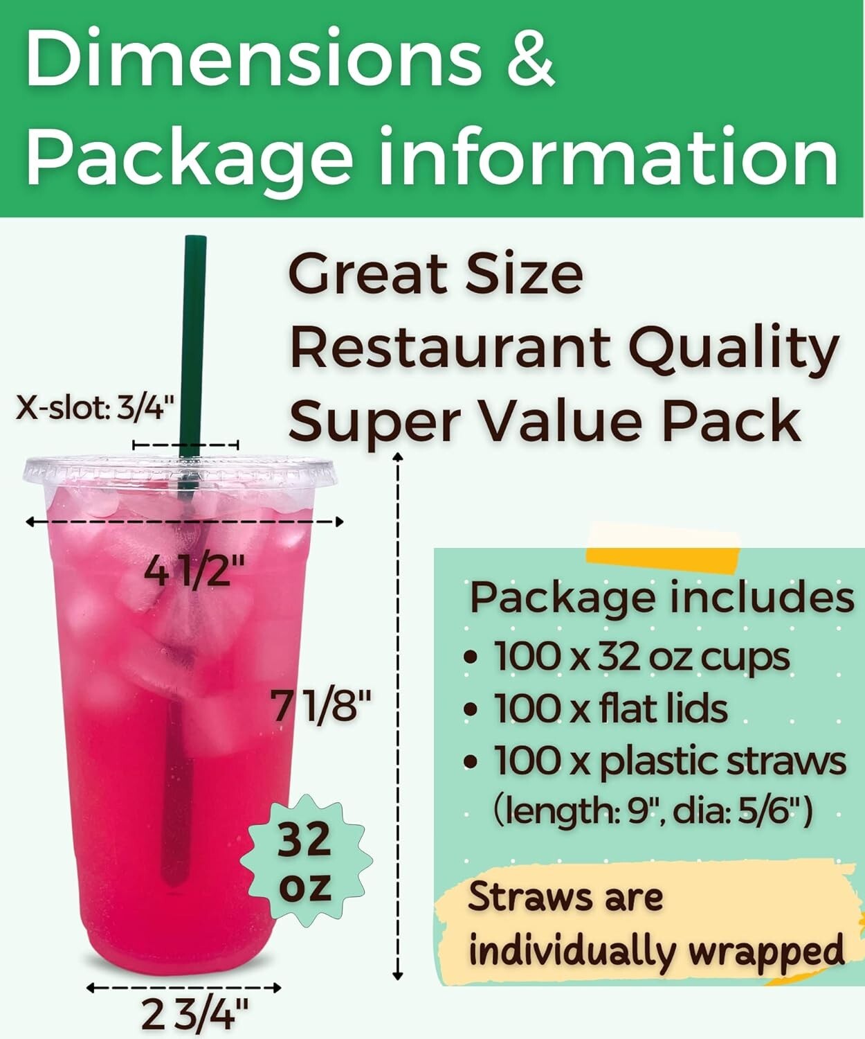 BPA-Free 32 oz Clear Plastic Cups with Lids & Straws - Disposable Convenience