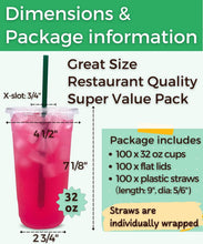 Load image into Gallery viewer, BPA-Free 32 oz Clear Plastic Cups with Lids &amp; Straws - Disposable Convenience