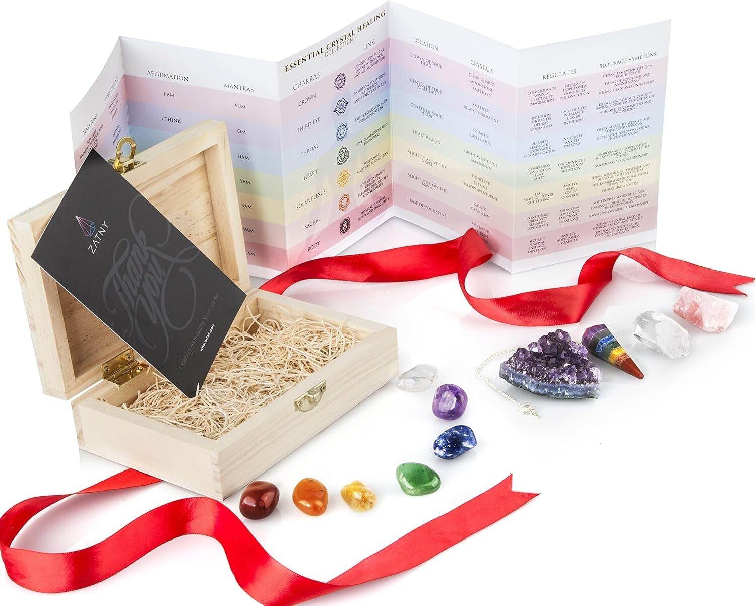 Complete 7 Chakra Stones Healing Kit - Amethyst, Rose Quartz & More in Gift Box