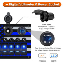 Load image into Gallery viewer, Manual 6 Switch Panel with Cigarette Lighter and Blue Digital Voltmeter Upgrade