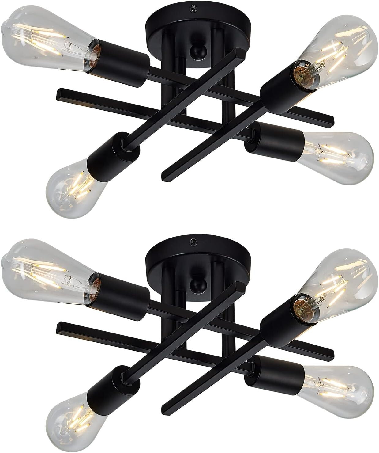 2-Pack Modern Dimmable 4-Light Semi Flush Mount Ceiling Fixture in Matte Black
