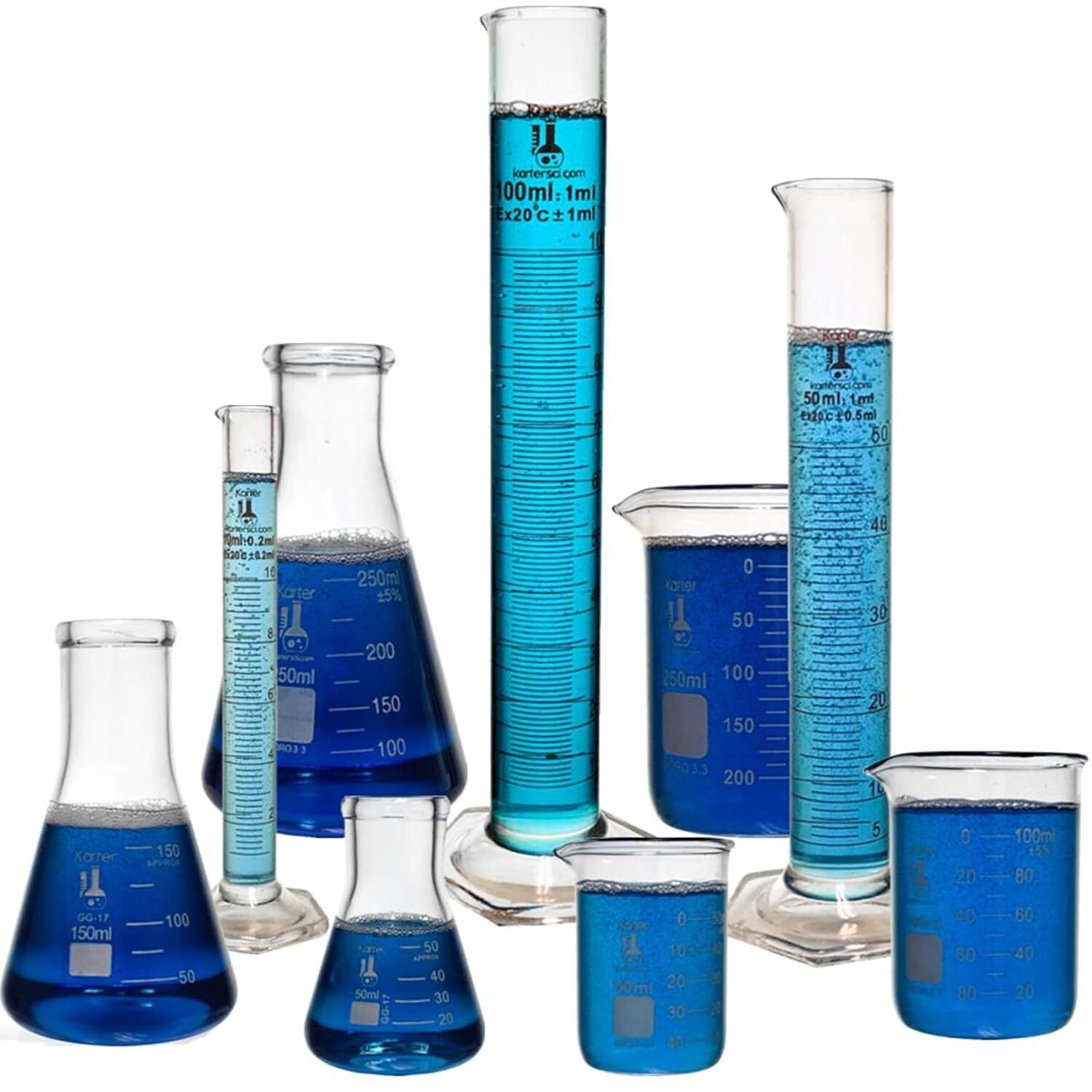 Professional 9-Piece Lab Glassware Set: Beaker, Flask & Graduated Cylinder