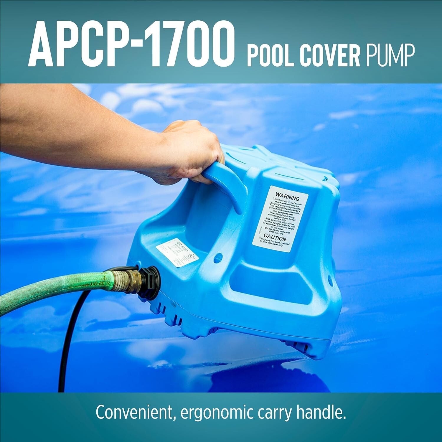 Reliable Submersible Pool Cover Pump, 1745 GPH, Automatic Operation, Light Blue