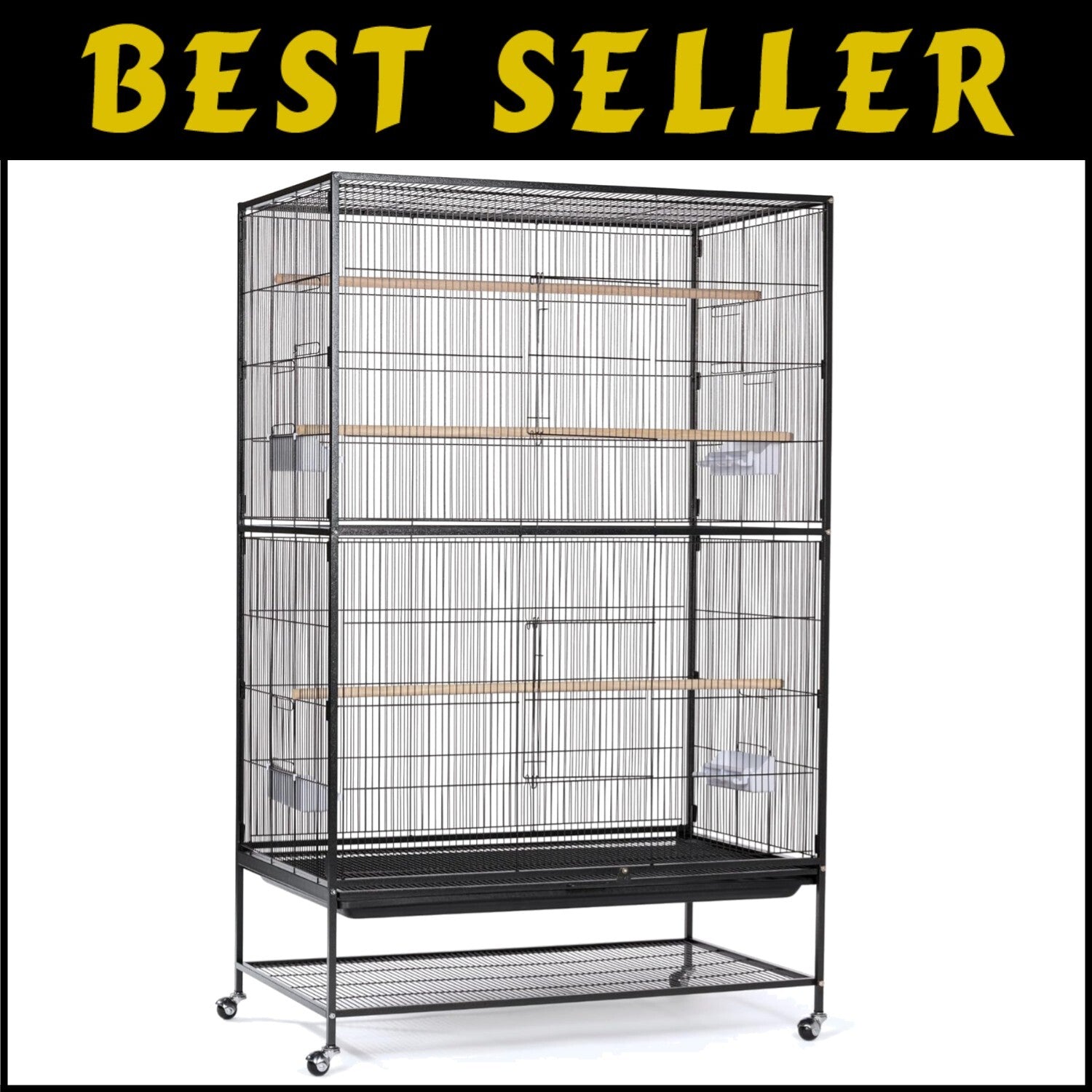Elegant Extra Large Wrought Iron Flight Cage for Birds - Hammertone Black Finish