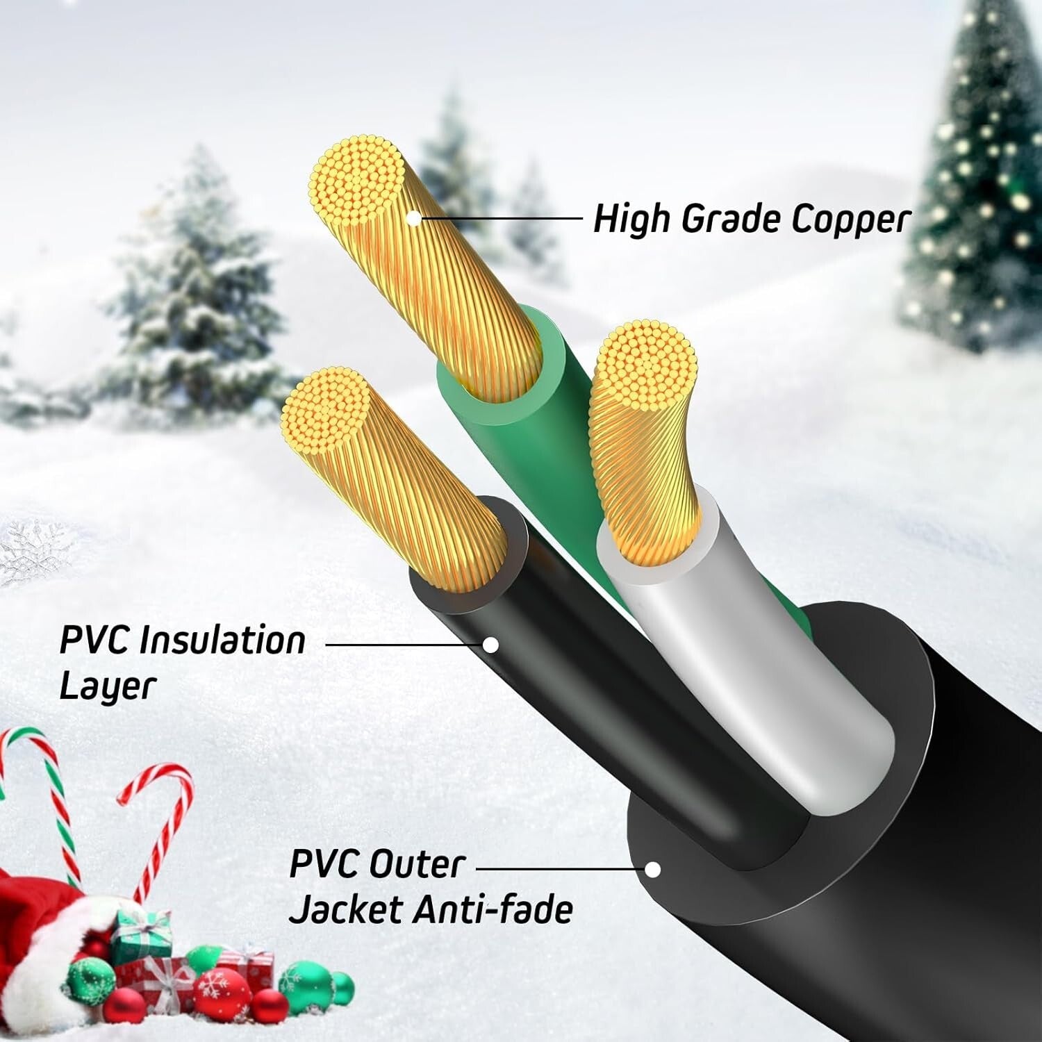 Heavy-Duty 16/3C 4-Outlet Splitter Extension Cord, 74 FT Ideal for Outdoor Decor