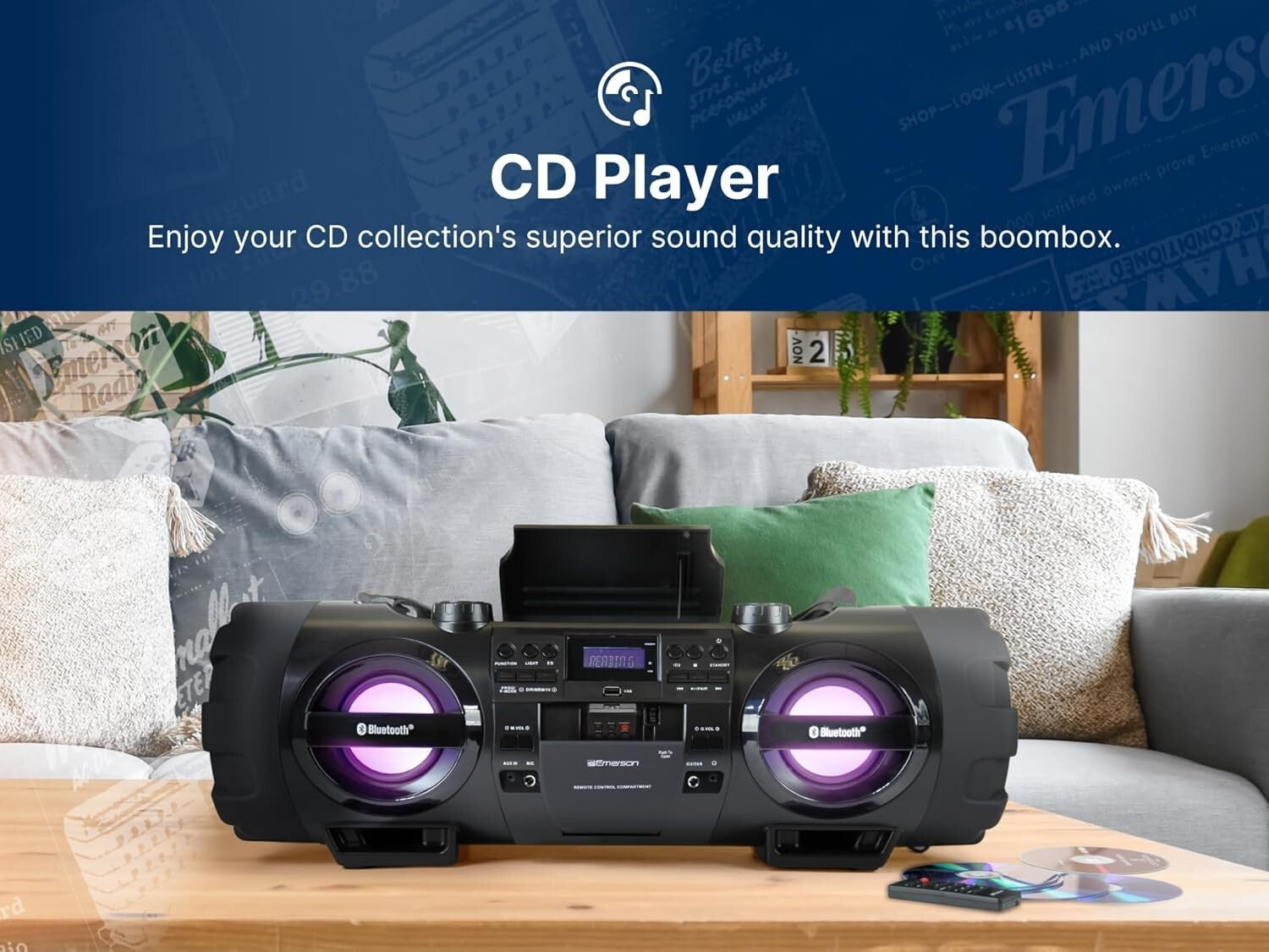 Versatile Portable Bluetooth Stereo System with CD Player and Dual Subwoofers