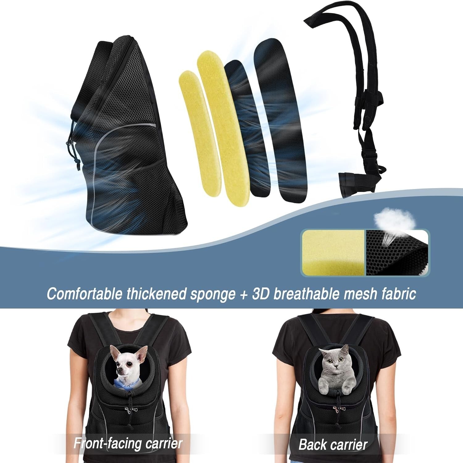 Ergonomic Dog Carrier Backpack with Safety Belt, Multi-Pocket Design for Travel