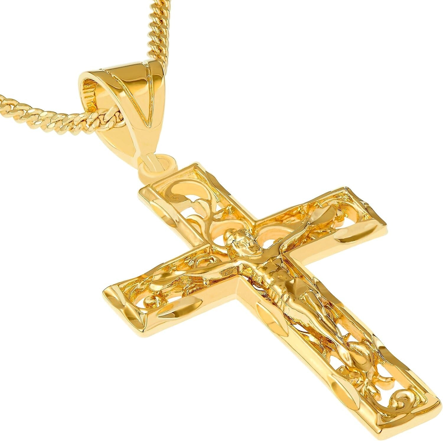 Elegant 24K Gold Plated Filigree Cross Necklace for Men & Women - Made in USA