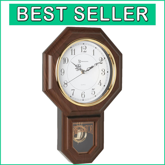 Classic Pendulum Clock with Westminster Chime - Elegant Walnut Frame, 20.5" Tall