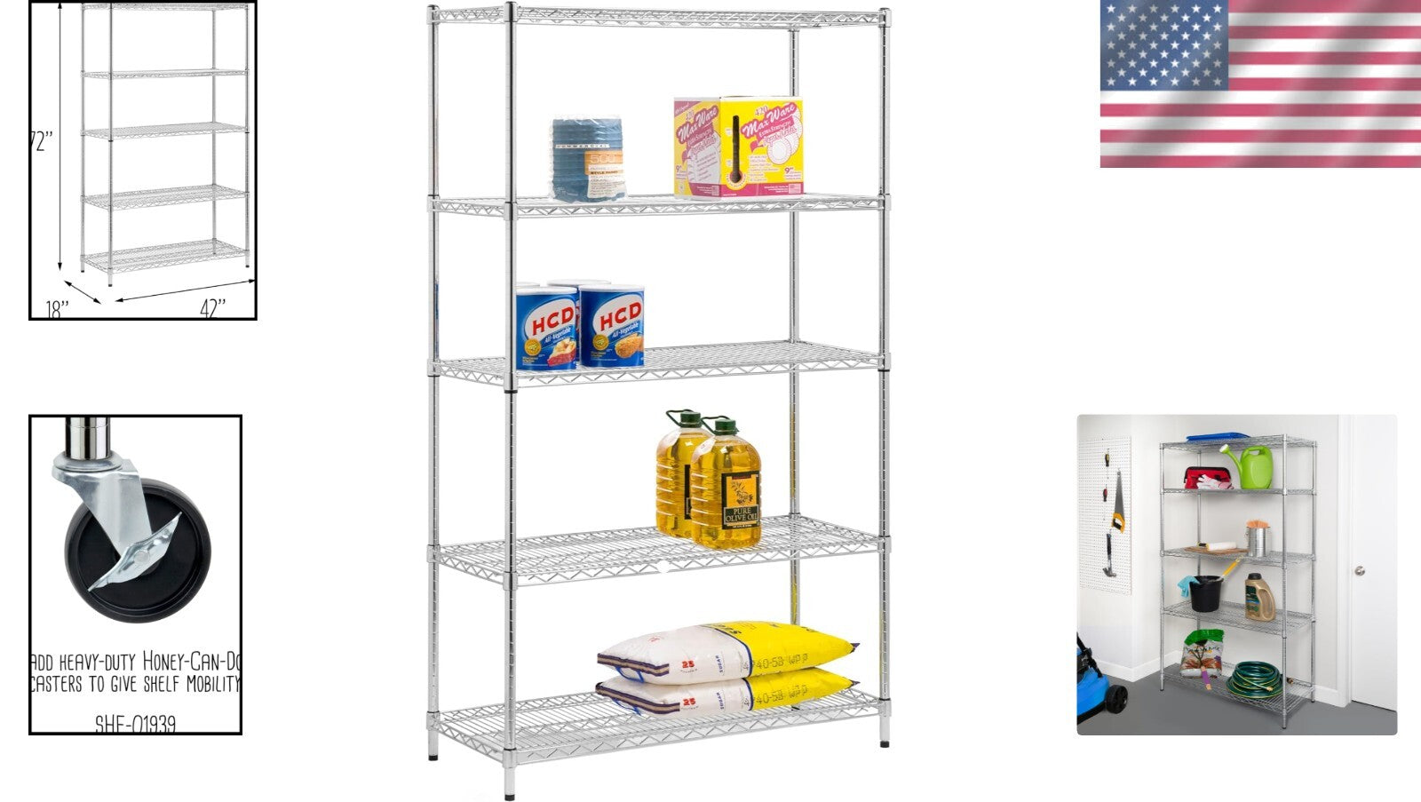 5-Tier Heavy-Duty Chrome Shelving Unit – 800 lbs Per Shelf, Adjustable Heights