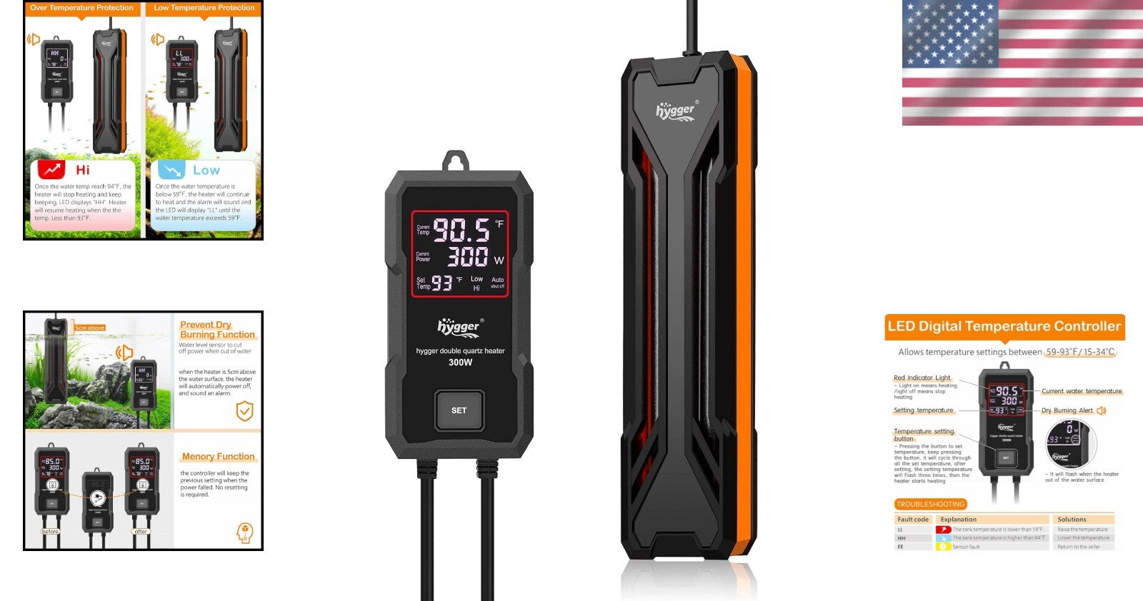 Smart Aquarium Heater with LED Controller - Prevents Overheating & Fish Burns