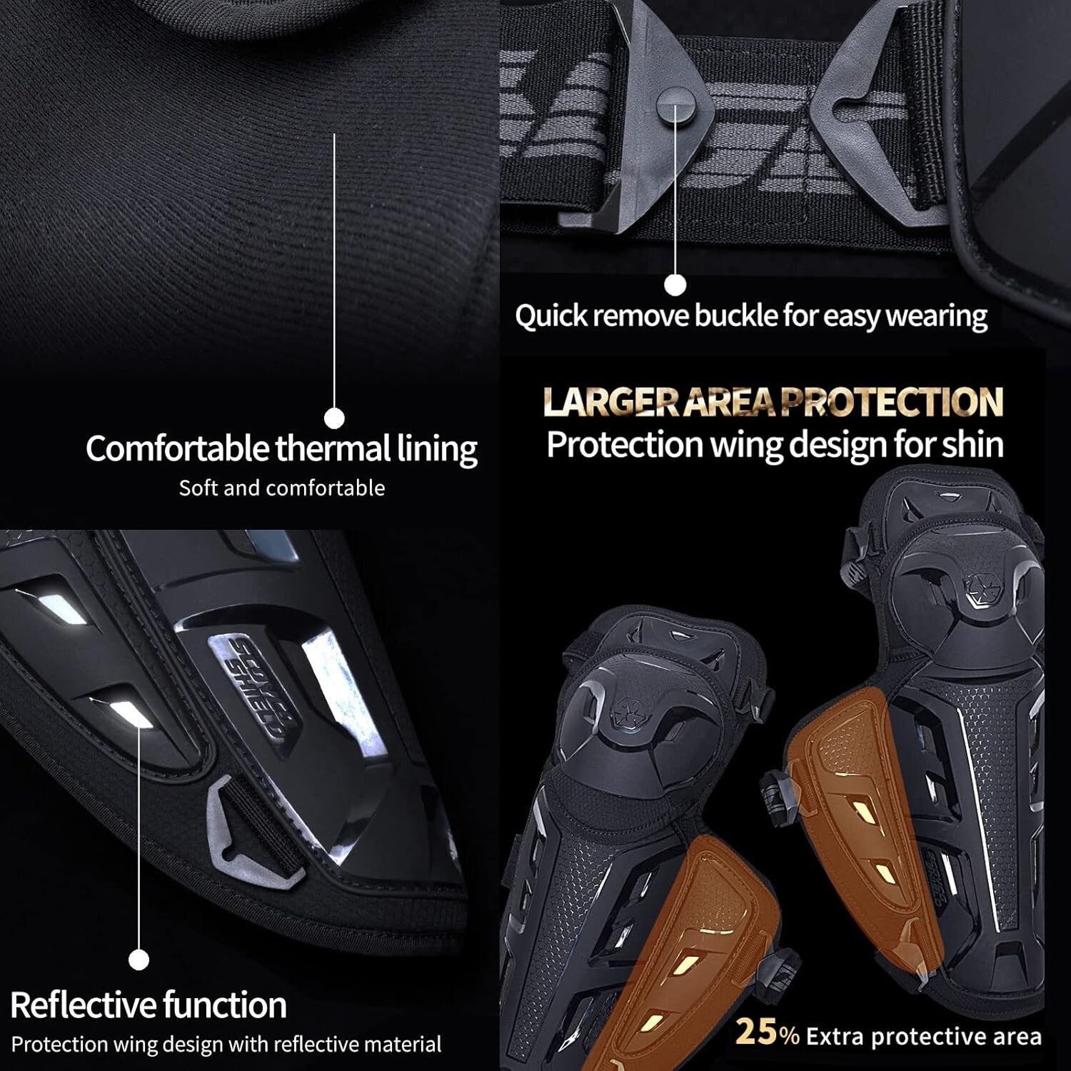 Reflective 2 in 1 Motorcycle Knee and Shin Pads - Ideal for Safety on the Road