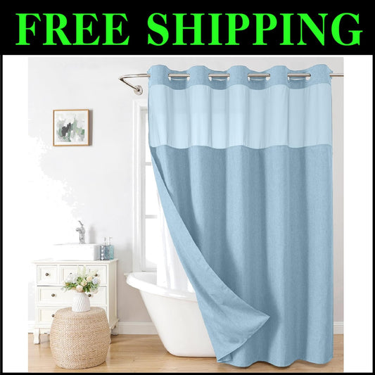 Elegant Fog Blue Shower Curtain with Detachable Liner - Spa Experience at Home