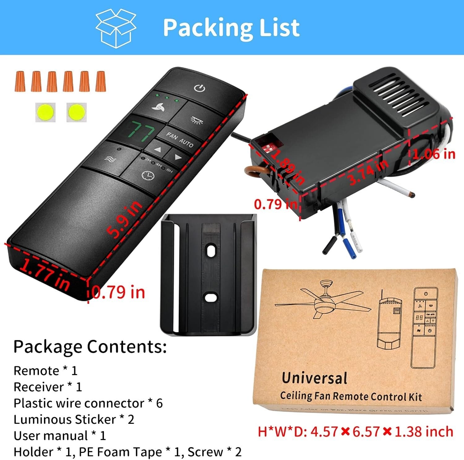 Universal 3-Speed Ceiling Fan Remote Control Kit with Thermostatic Feature