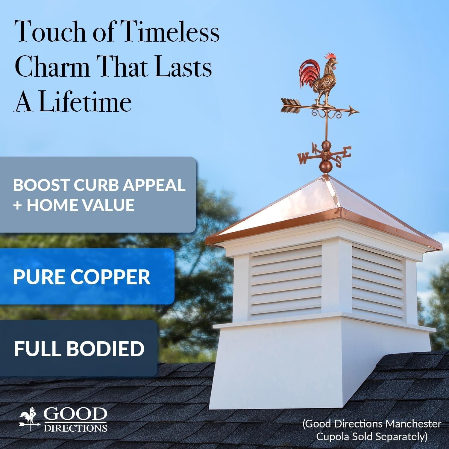 Durable Copper Weathervane in Red & Bronze Patina - Perfect for Small Roofs