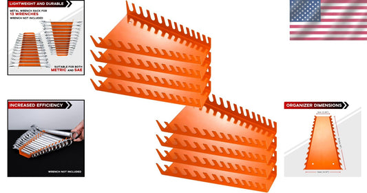 Compact Metal Wrench Organizer for Wall or Drawer - 104 Slots, 8 Orange Racks