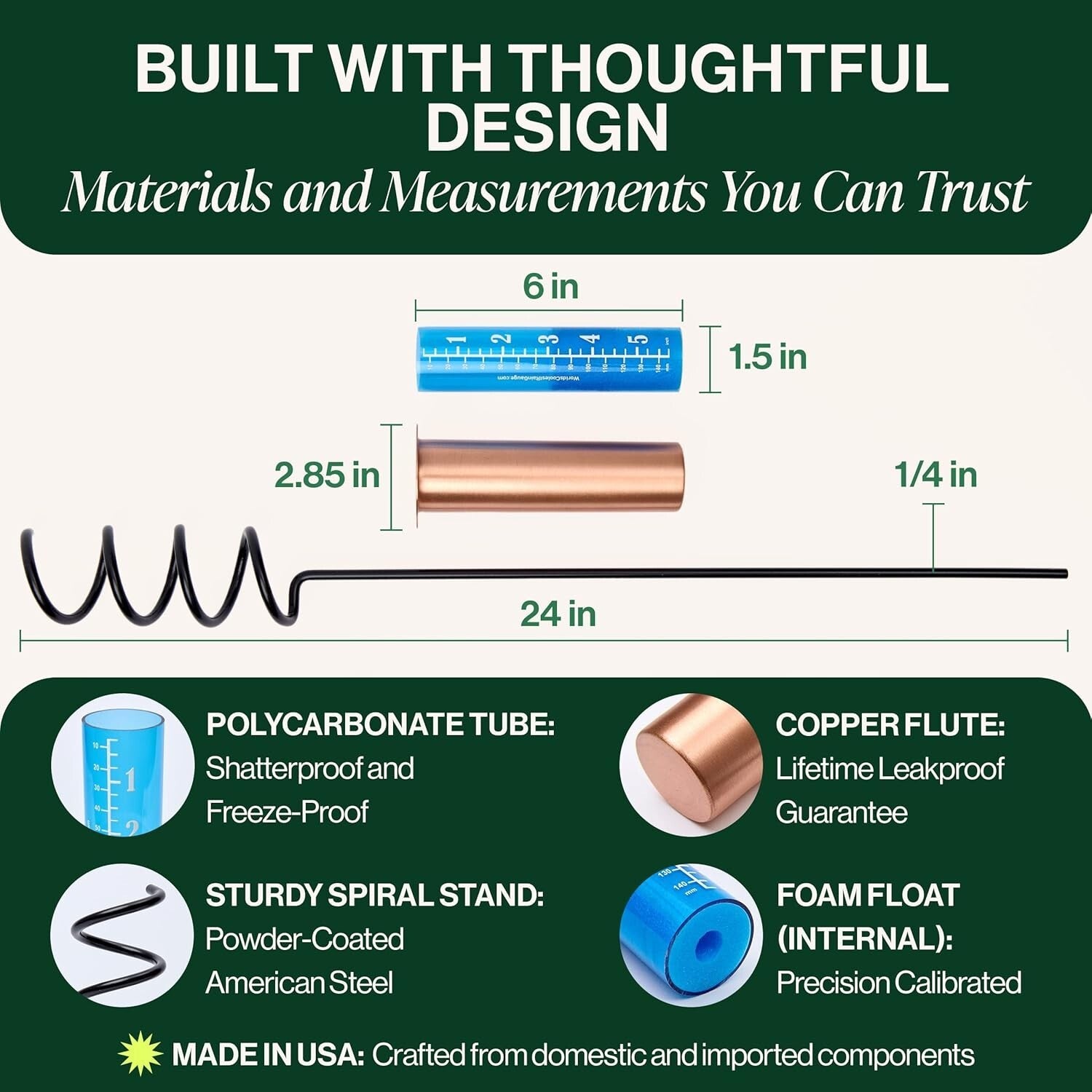 Durable Outdoor Rain Gauge with Shatterproof Tube - Copper Finish & Stable Mount