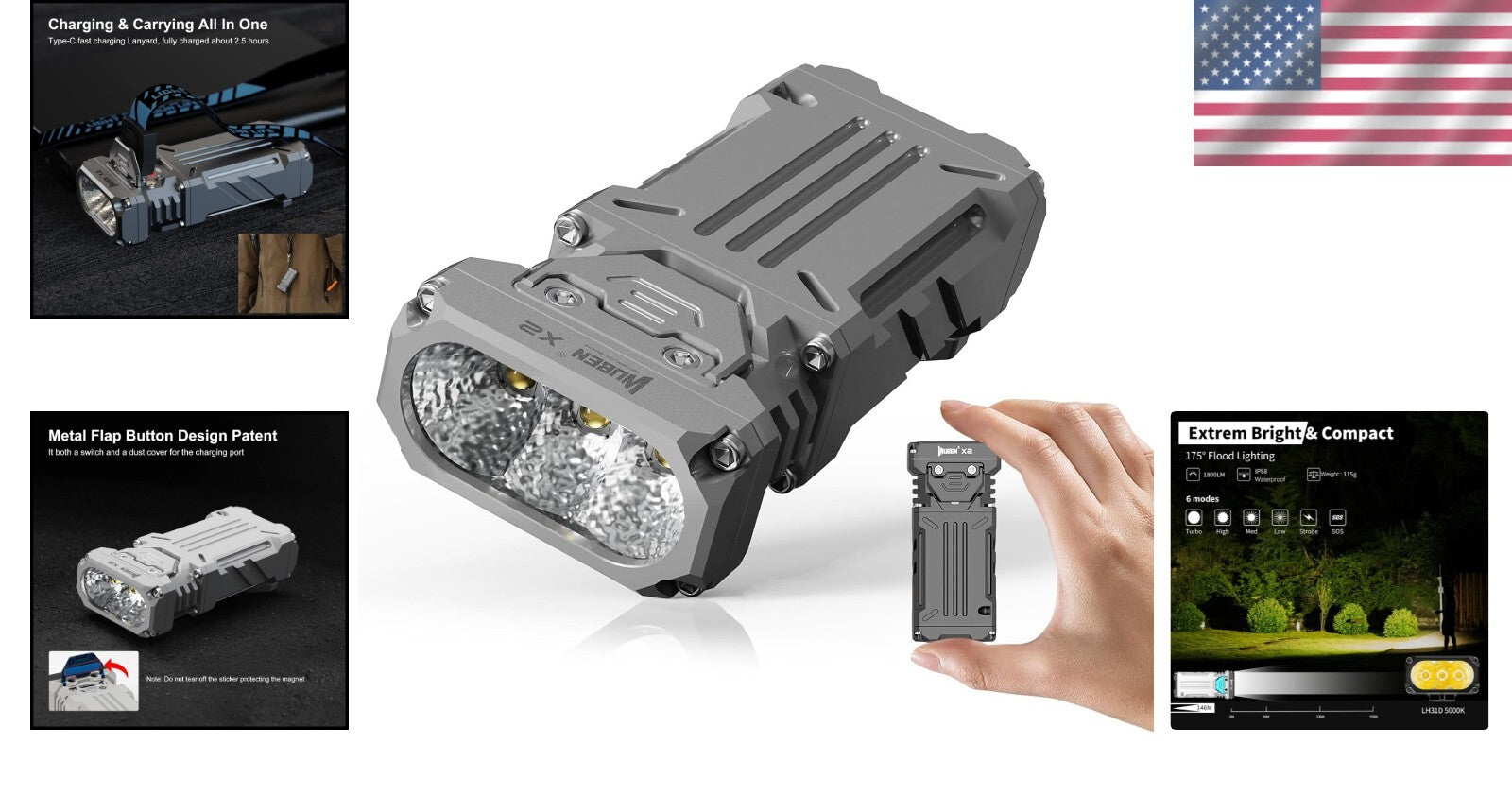 X2 1,800 Lumens Waterproof Mini Flashlight with Type-C Fast Charging & 6 Modes