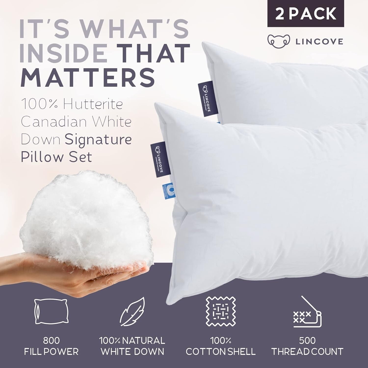 Travel-Ready Luxury Down Pillows - 2 Pack Standard, Perfect for Home & on-the-Go