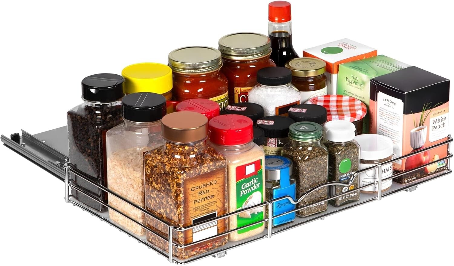 Durable Chrome Pull-Out Spice Organizer - Perfect for Narrow Kitchen Cabinets