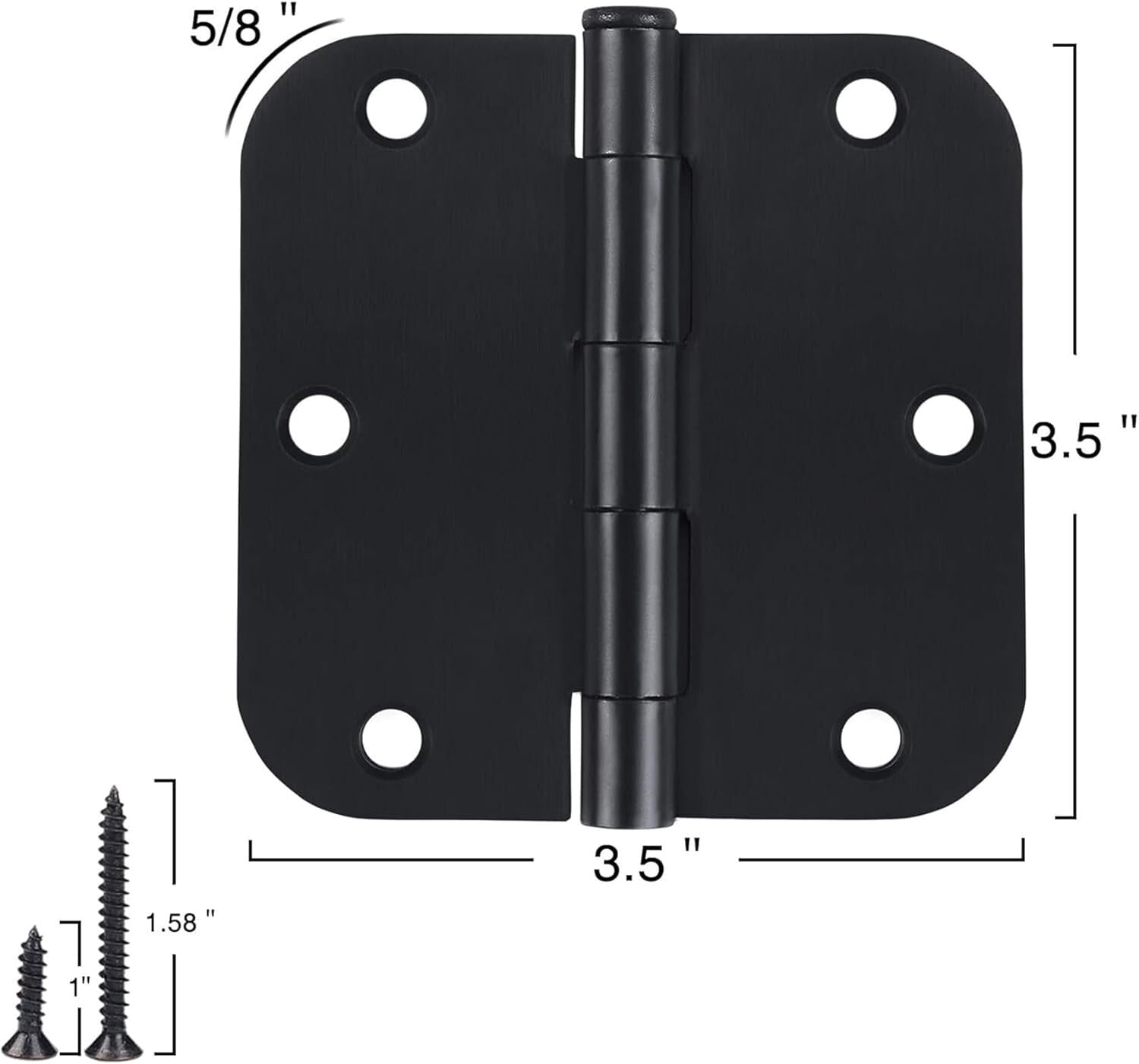 Durable Matte Black 3.5" Door Hinges - 5/8 Radius - 42 Pack with Screws Included