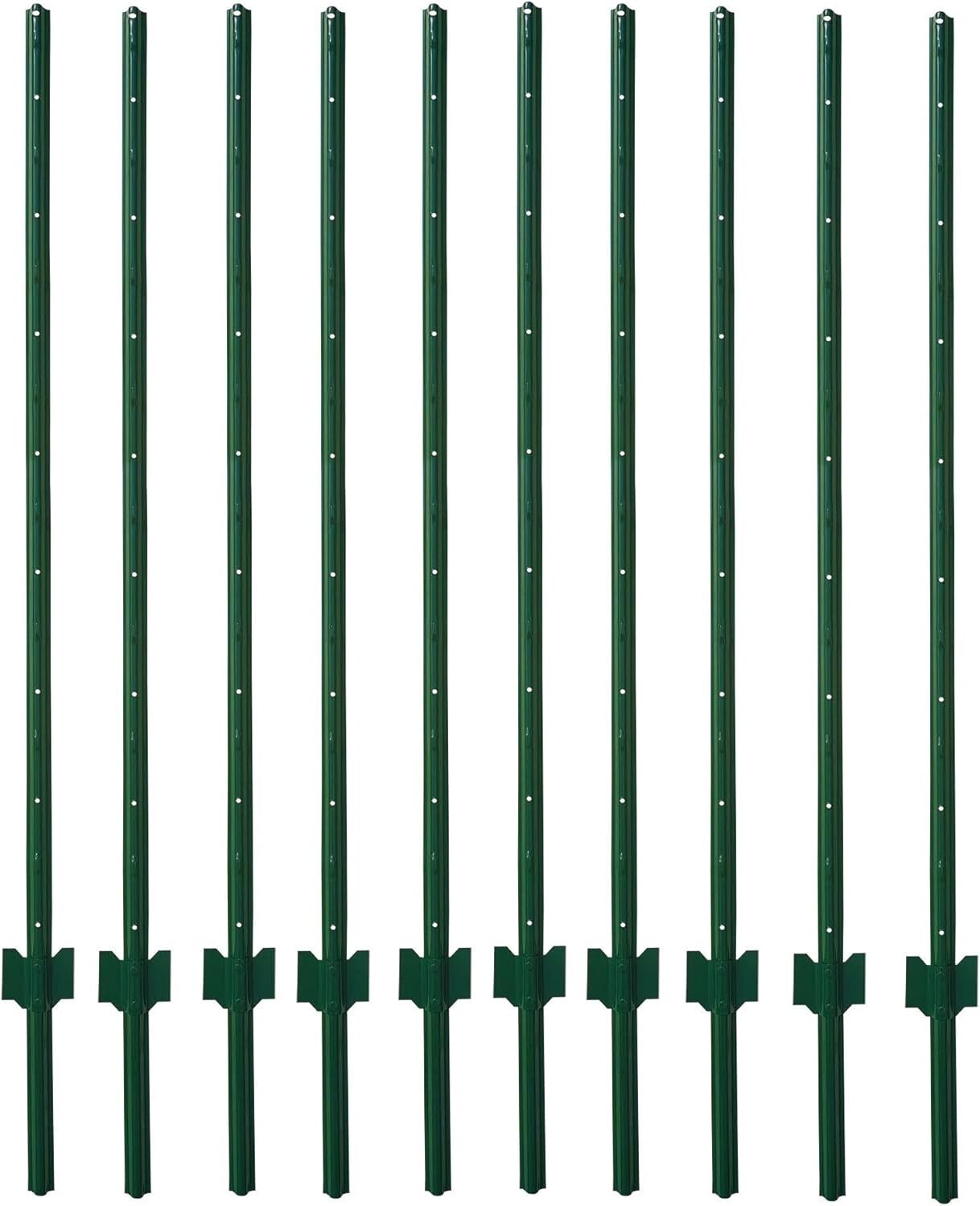 Durable 3-Foot Powder Coated Green Steel Fence Post - 10 Pack for Garden Fencing