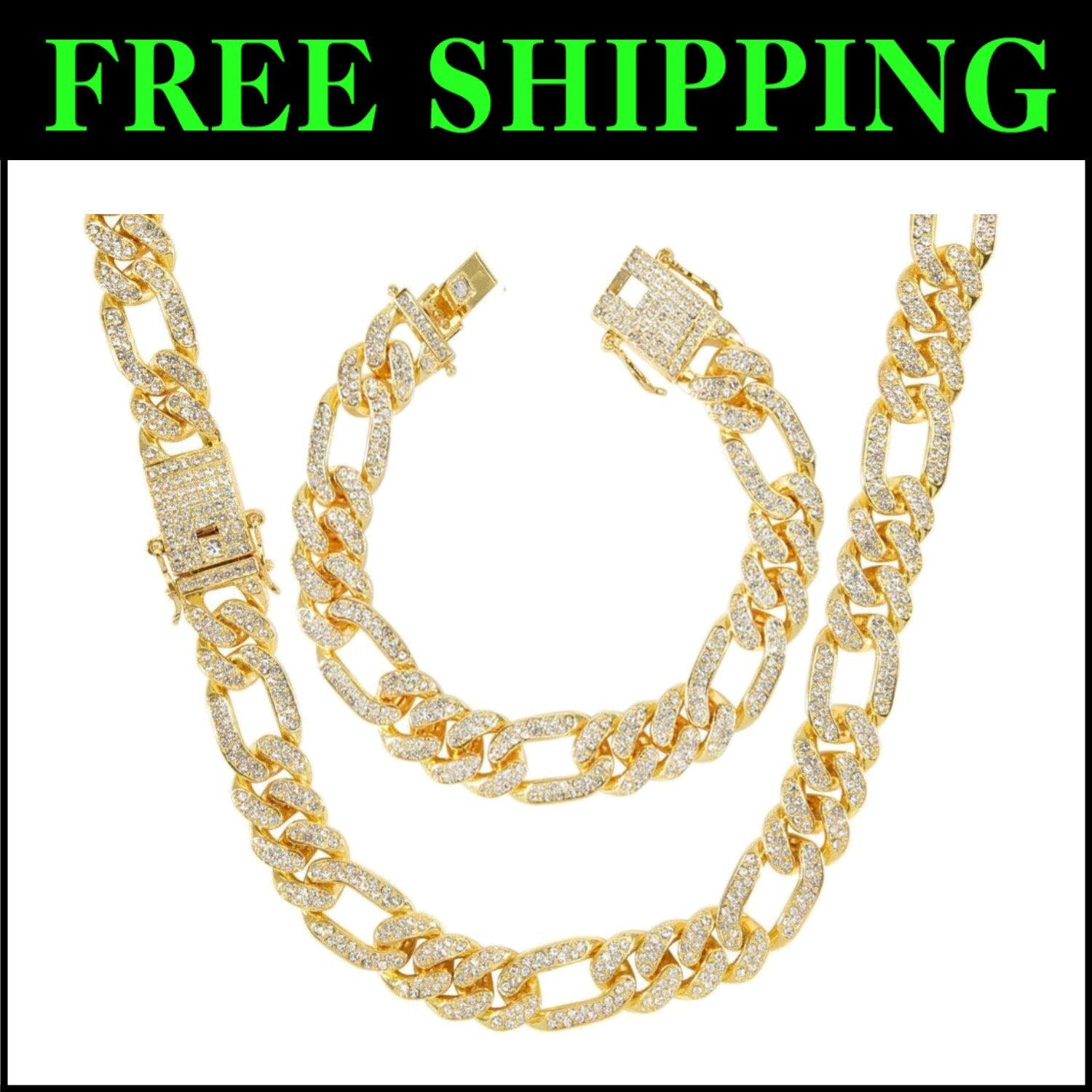 Luxury 18K Gold Plated Miami Cuban Link Chain Set for Men - Iced Out Fashion